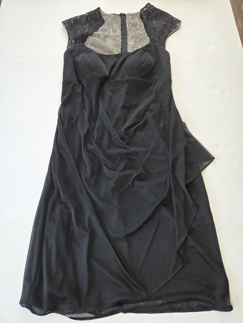DJ-JAZ Romantic Black Lace Cap-Sleeve Cocktail Dress Stretch Formal Plus Size